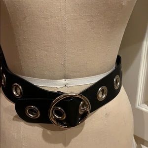 Leather adjustable belt with silver hardware